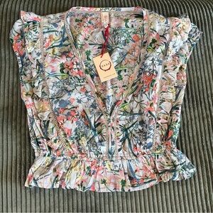 RAGA White and Red Ruffled Smocked Blouse